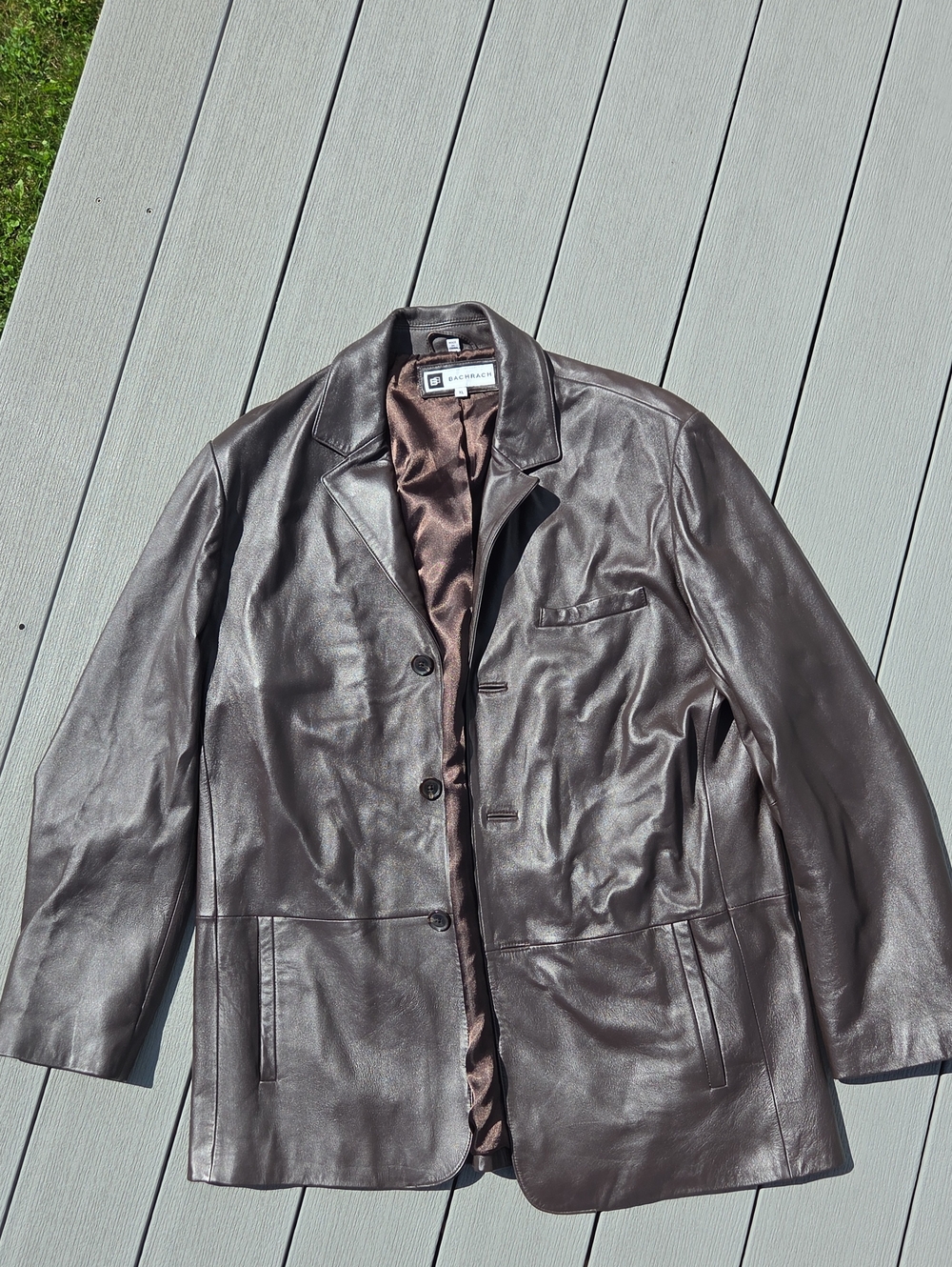 Bachrach Men's Brown Leather Pea Coat